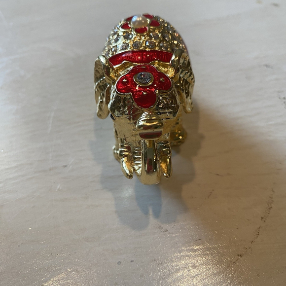 Gold Metal W/Red Jewels Elephant Trinket Box - Picture 2 of 3